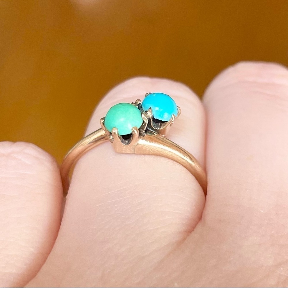 Victorian Edwardian Turquoise sleeping beauty green blue bypass 9k gold … - Picture 4 of 10